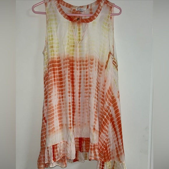 Tops - Women’s Sz 8 Tunic Sleeveless Top Or Short Sundress Tye dye Orange White Yellow